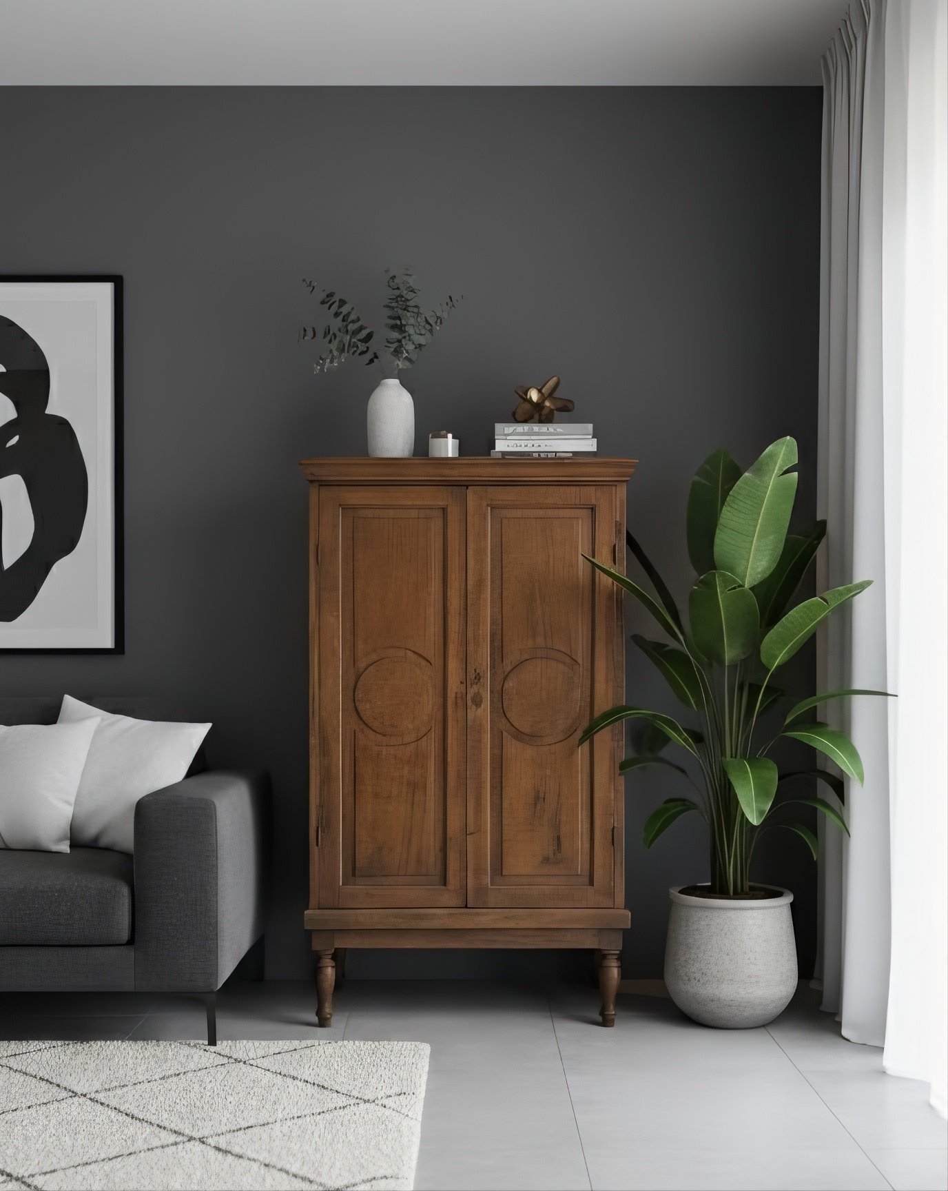 C21-17 Armario/Alacena Rústica de Madera Maciza con Patas Torneadas