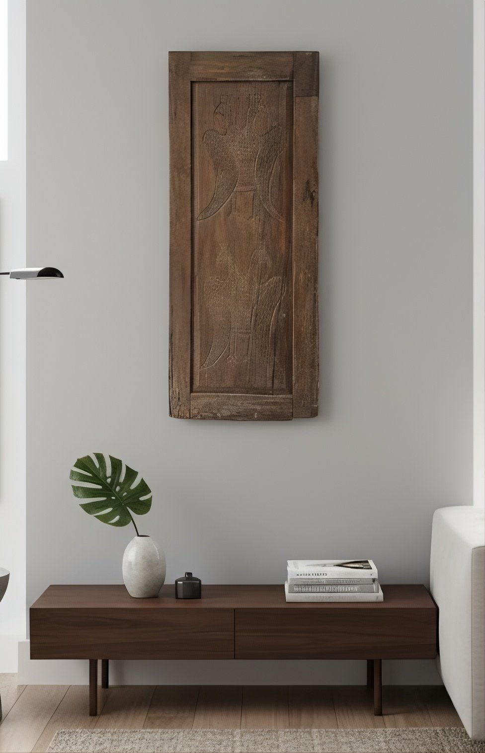 C21-14 Panel de Madera Antiguo Tallado con Águilas Bicéfalas