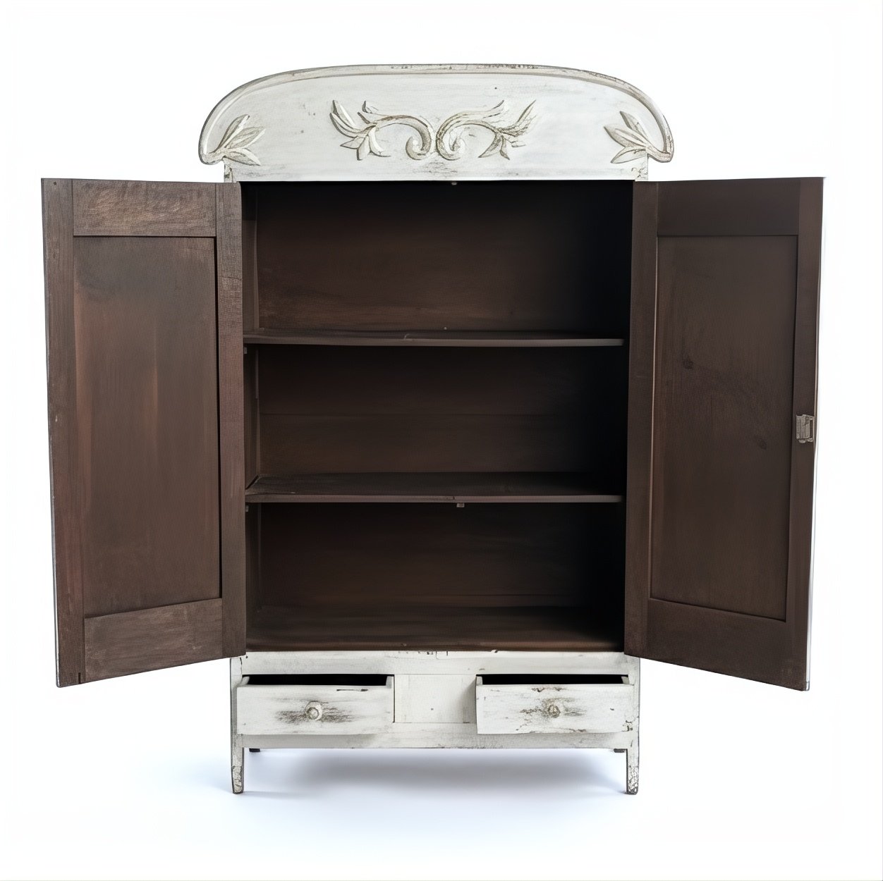 C-21-19 Armario Rústico con Pátina Blanca y Copete Curvado Tallado - Imagen 3