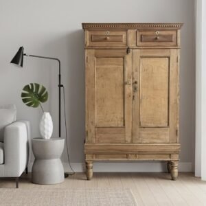 PT-13 Armario Antiguo en Madera Natural con Dos Puertas y Dos Cajones