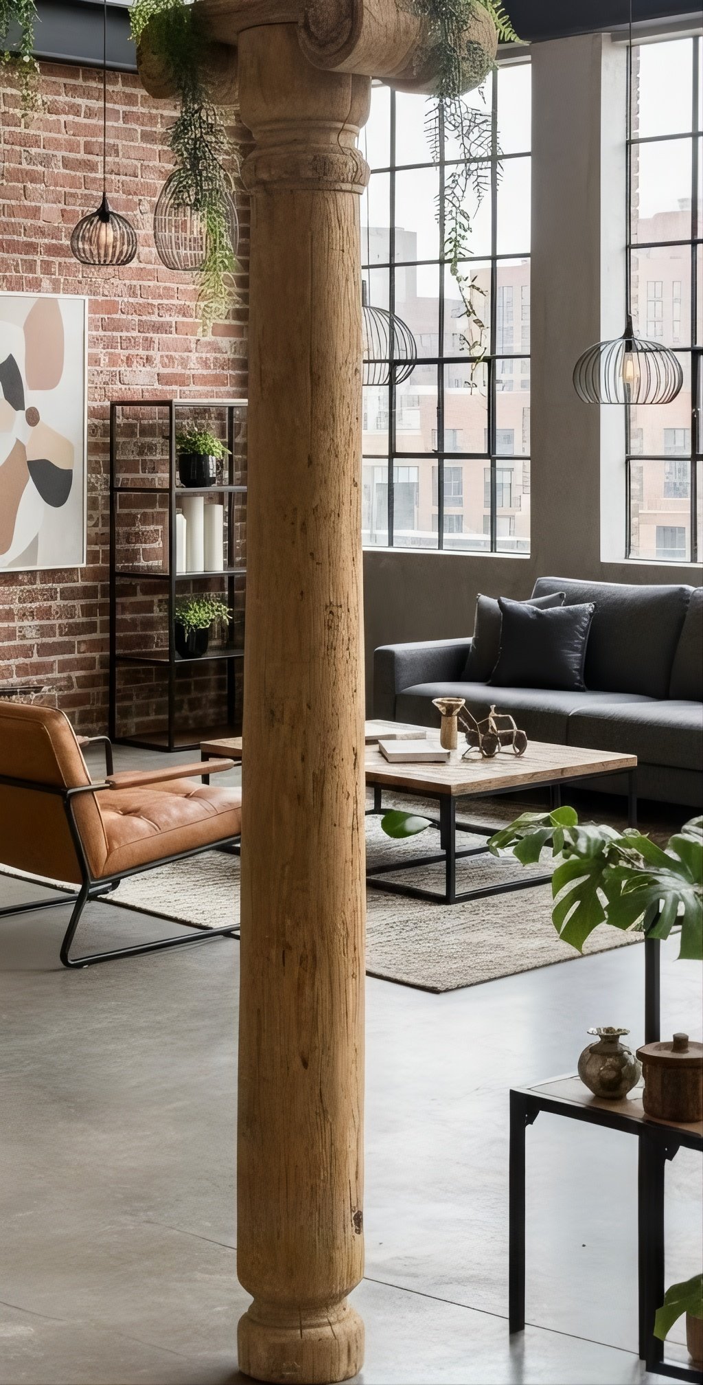 PT-12 Columna Decorativa de Madera Maciza con Capitel Rústico