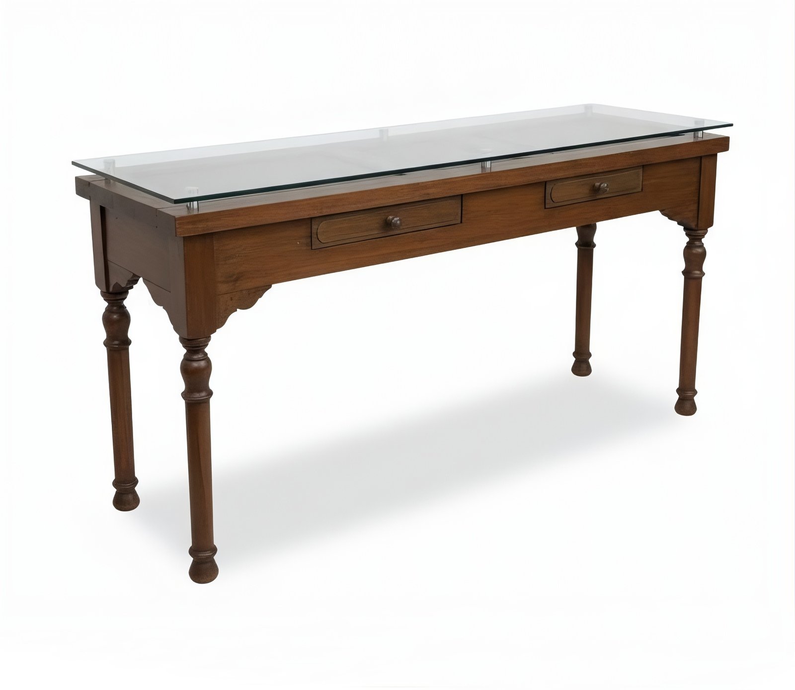 C21-4 Consola de Madera Clásica con Tapa de Cristal y Dos Cajones - Imagen 2