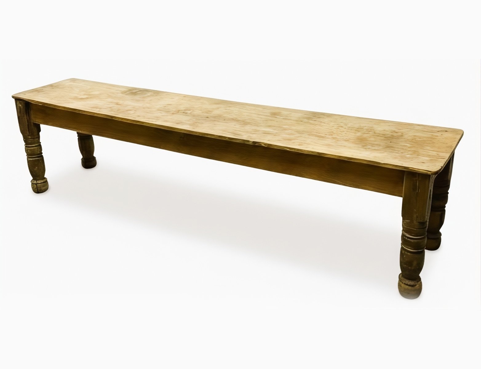 LP-33 Banca/Mesa Auxiliar Rústica Extralarga de Madera Clara con Patas Torneadas - Imagen 2