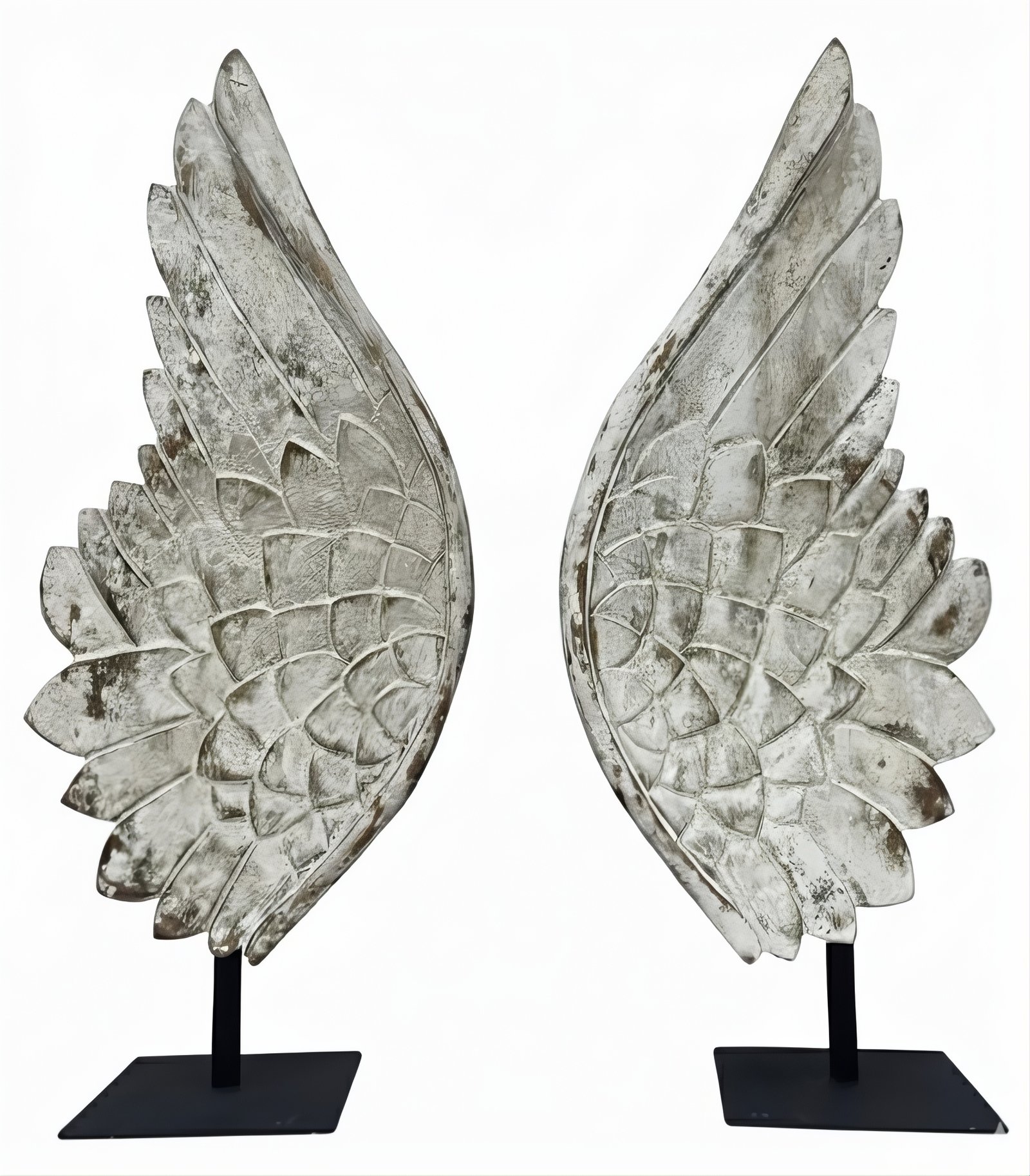 LP-27 Par de Alas Decorativas Talladas en Madera sobre Soporte - Estilo Angelical Shabby Chic - Imagen 2