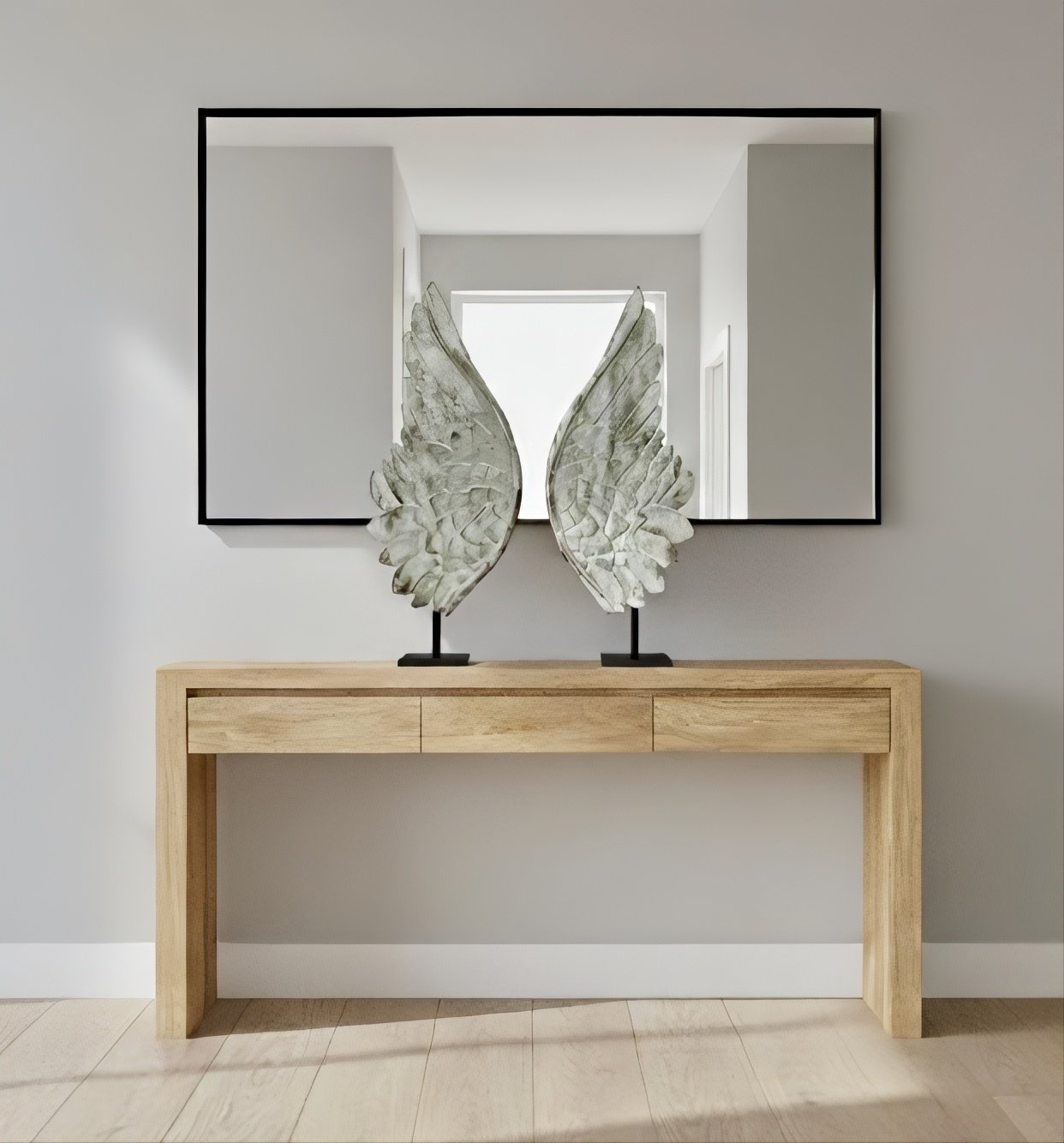 LP-27 Par de Alas Decorativas Talladas en Madera sobre Soporte - Estilo Angelical Shabby Chic