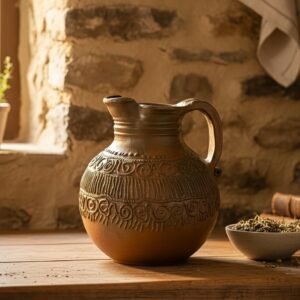 PT-17 Vasija Antigua - Estilo Etnográfico/Rústico con Decoración Tallada