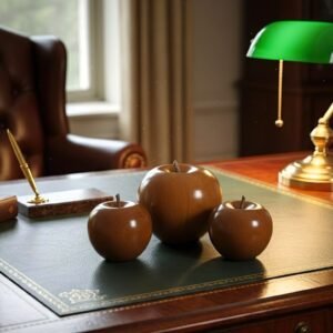 DYP-6 Set de 3 Manzanas Decorativas Talladas a Mano en Madera Maciza