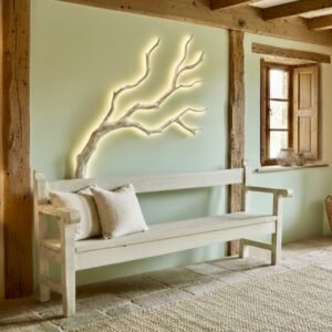 C21-10 Banco Largo de Madera con Acabado Decapado "Anticuario"