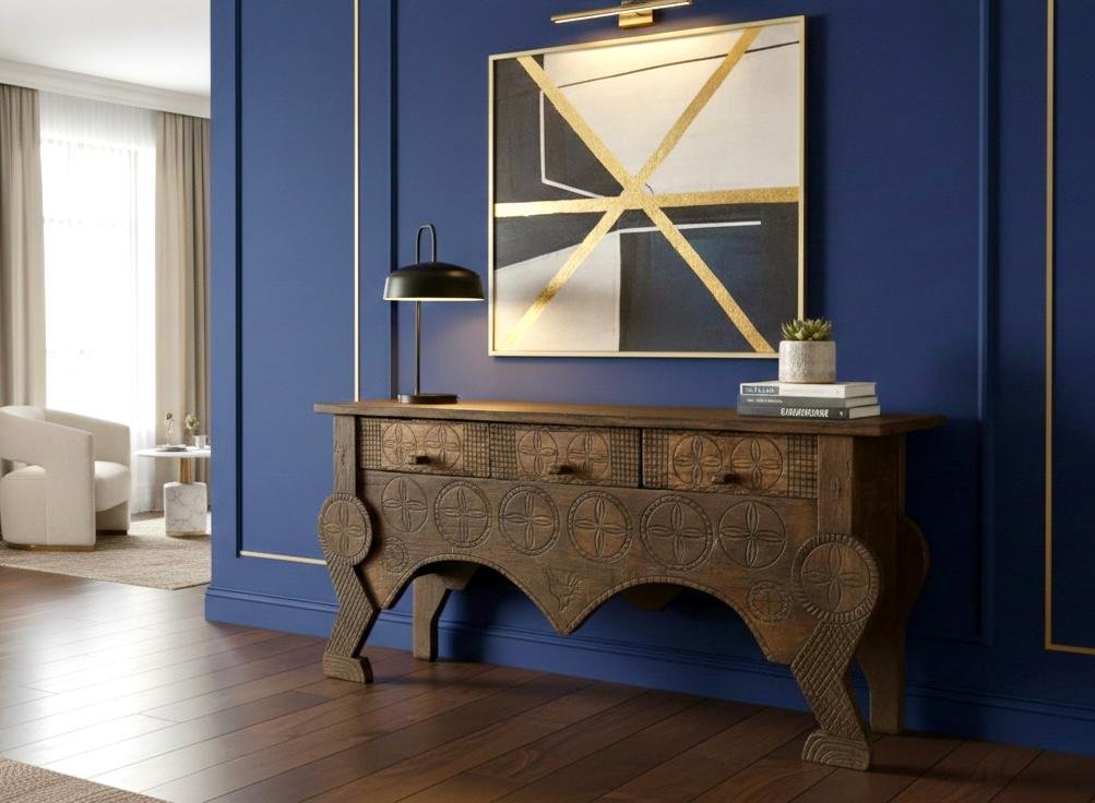 C21-13 Consola Rústica de Madera Tallada