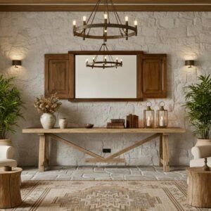 C21-16 Espejo Mural de Estilo Rústico con Contraventanas de Madera