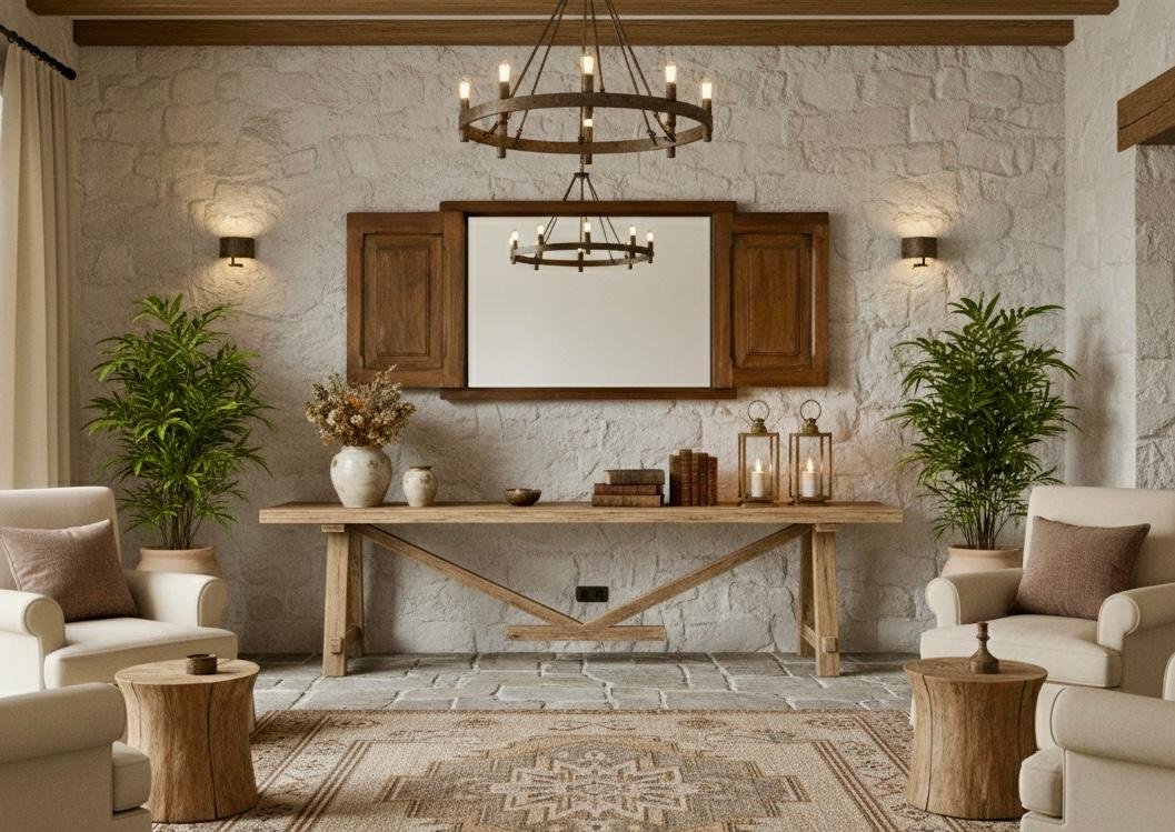 C21-16 Espejo Mural de Estilo Rústico con Contraventanas de Madera