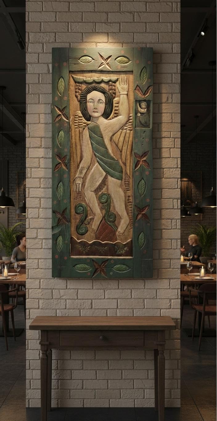 JC-5 Panel Mural de Madera Tallada: "Ángel Colonial" - Imagen 5