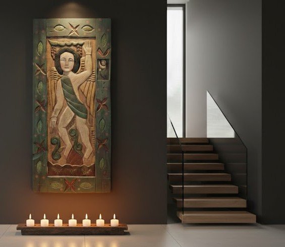 JC-5 Panel Mural de Madera Tallada: "Ángel Colonial"